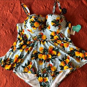NWT RETRO Oranges & Blue Gingham Torrid Swimsuit